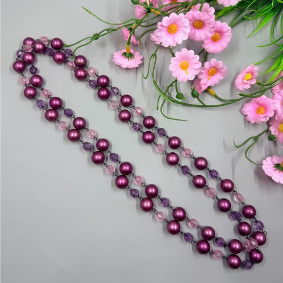 Jewelry - Extra Long Vintage Pink and Purple Crystal Beaded Layering Necklace